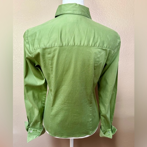 Ann Taylor Stretch Button Down Shirt Green Size 4 Petite - Picture 2 of 3